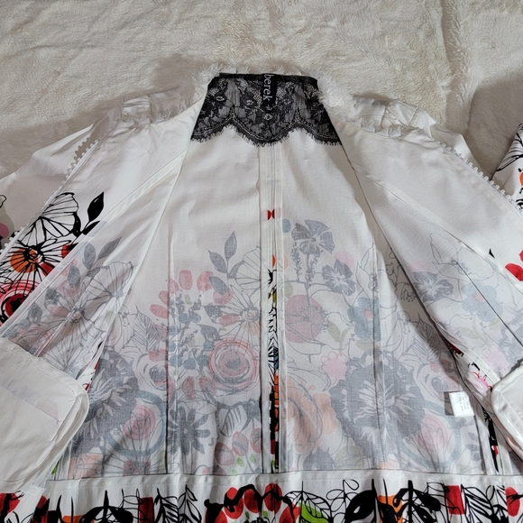 Berek Jacket Womens Large White Flower Pop Stretch Bling Zipper Short Pockets - Picture 5 of 14